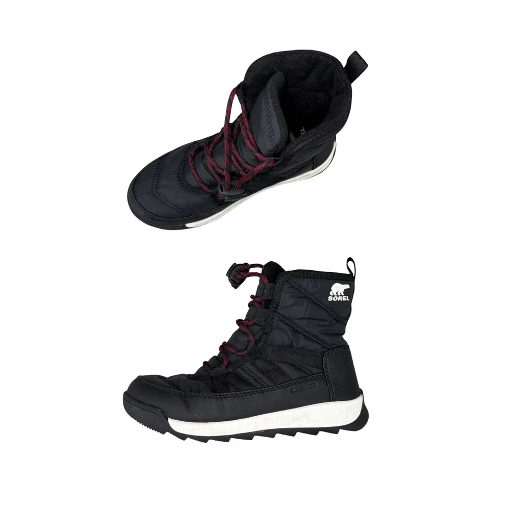 Sorel Whitney II Short Lace Boots Black Red Waterproof Snow Winter Kids Size‎ 1